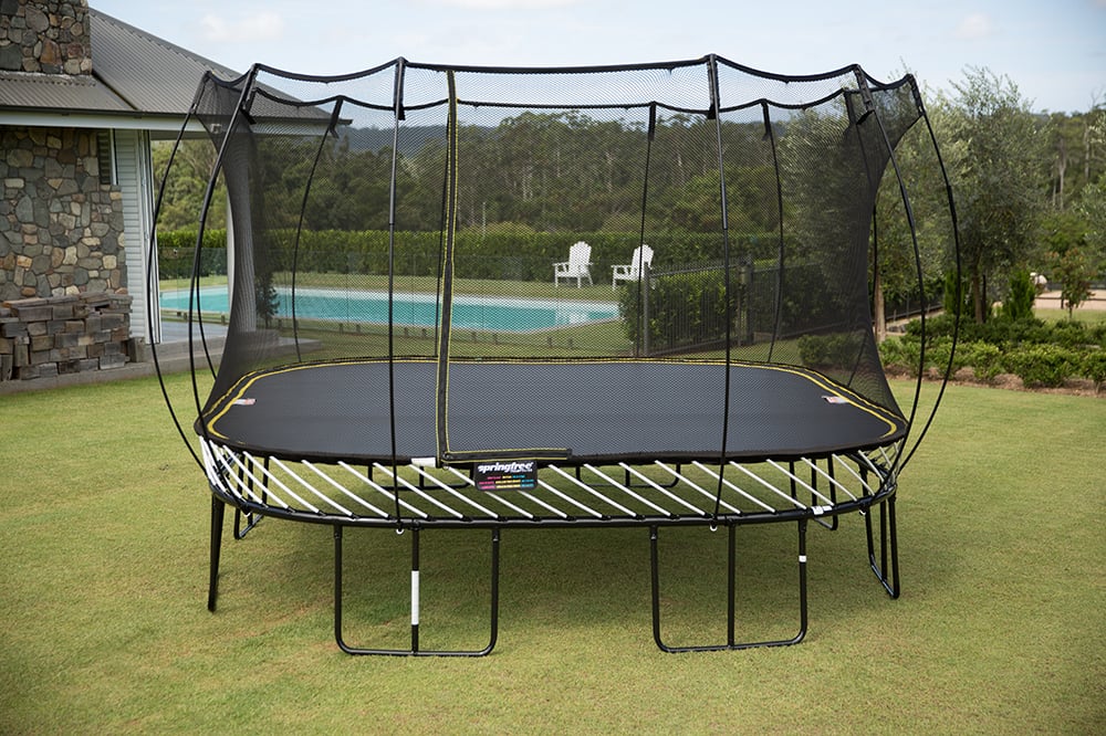 jumbo square trampoline with net cage