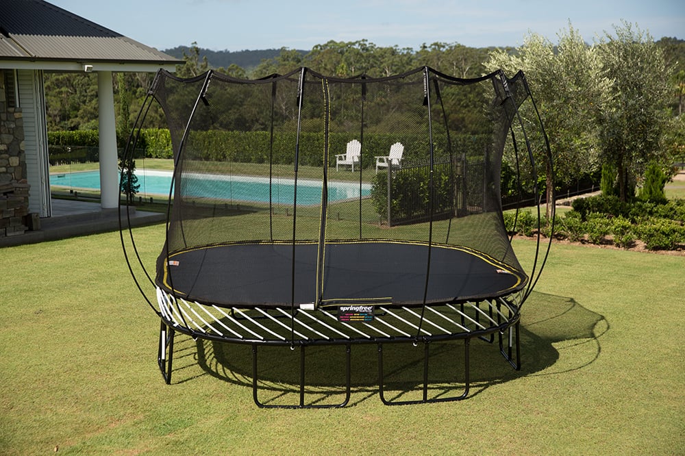 large square trampoline with netting