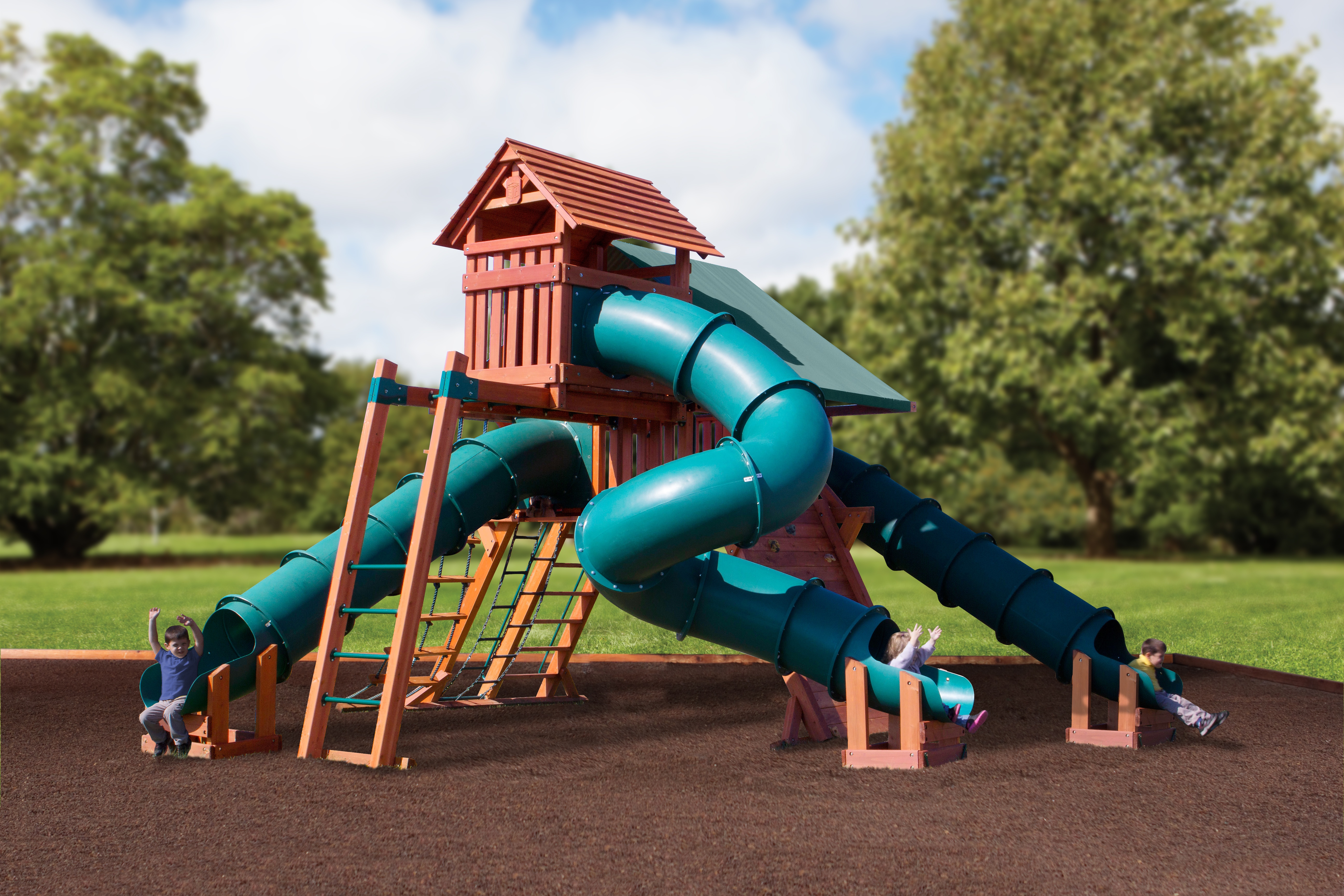 Multi slide idaho wooden playset installed