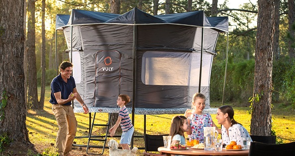 Family with trampoline